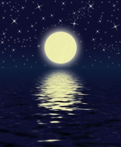 magic night: moon stars water (art - illustration)